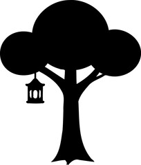 Serene Tree Silhouette with Hanging Oriental Lantern