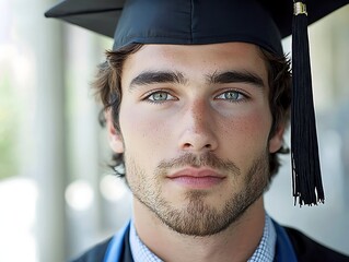 Graduate portrait with serious expression.