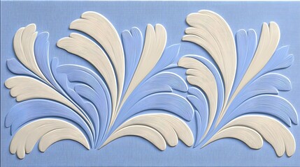 Elegant 3D Abstract Floral Relief Design in Soft Blue and Off-White Tones for Modern Decor