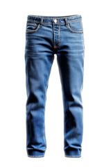 Mockup of blue denim jeans isolated on a transparent background.