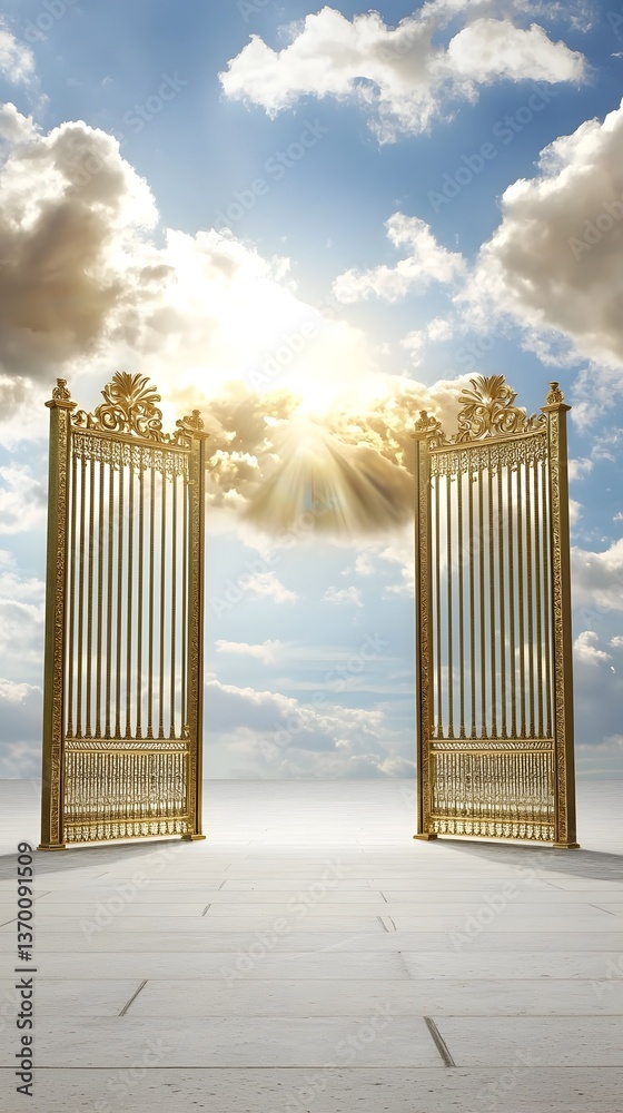 Aufkleber majestic golden gates stand open with radiant light and ethereal clouds ushering in a vision of the 