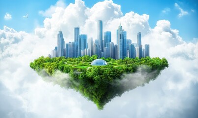 Obraz premium Floating city island in clouds eco-friendly urban future