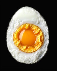 Close-Up of Half-Boiled Egg with Runny Yolk on Black Background - Modern Food Photography