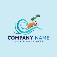 Fototapeta premium Blue Sea water Logo vector template with sea waves.