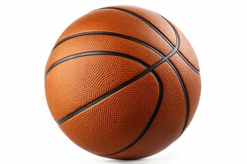 Fototapeta premium Classic orange basketball with black lines and textured surface, isolated on a clean white background.