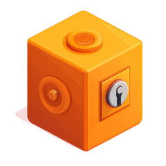 Isometric Orange Safe Illustration on White Background