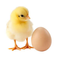 Fototapeta premium Baby chicken with egg, chick hatching isolated on transparent background. Generative ai