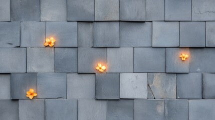 Unique Flower Decorations on Gray Textured Wall Tiles