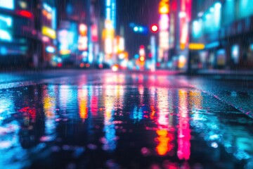 Abstract city lights with vibrant neon reflections