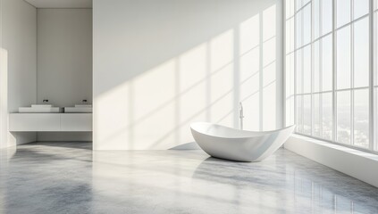 Fototapeta premium Bright Modern Bathroom With Large Windows