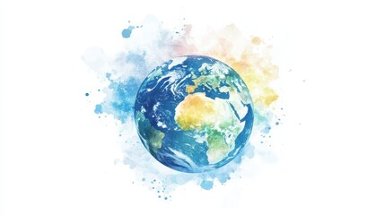 Watercolor hand painted planet Earth isolated on white background. Symbol of life,Environmental problems and environmental protection ecology,Hand drawn Globe watercolour paint,Earth Day.