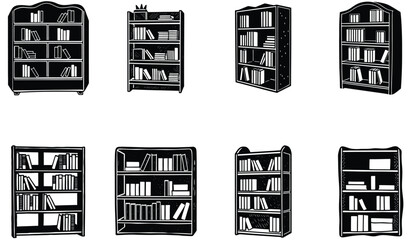 Bookshelf Vector Shilhouette Bundle Set Collection