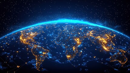 Obraz premium Global Connection Night Sky with Bright Lights Over Earth Surface