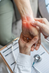 Carpal tunnel syndrome (CTS) pressure on nerve; Osteoarthritis, Ganglion cysts, Gout, De Quervain tenosynovitis or Kienbock disease (Avascular necrosis)  ache pain in patient's wrist joint and bone