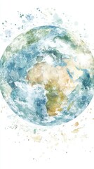 Watercolor hand painted planet Earth isolated on white background. Symbol of life,Environmental problems and environmental protection ecology,Hand drawn Globe watercolour paint,Earth Day.