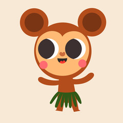 Cute smiling monkey vector character illustration dancing isolated on white background. 