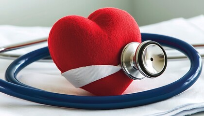 Red heart with stethoscope, and healthcare.