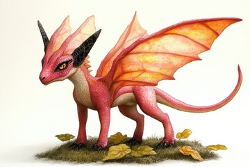 Pink Baby Dragon Fantasy Creature Illustration.