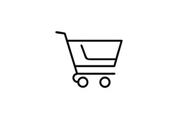 A black shopping cart outline with a sleek, modern profile. Symbolizes purchasing, market flow, or inventory systems, isolated on a transparent background