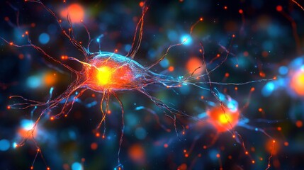 Background with brightly colored neurons emitting light and energy, creating a sense of activity and connection, for medical and scientific projects, neuroscience educational materials,