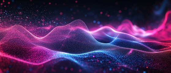 Obraz premium Abstract digital background with bright waves and particles. Ideal for futuristic designs, scientific presentations, technology blogs.