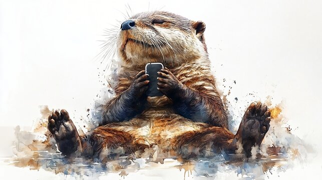 Otter with Smartphone in Water of excellence in splendor beyond compare with grace in style.