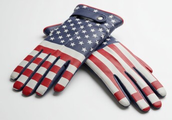 Patriotic gloves featuring stars and stripes design on a clean white backdrop