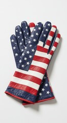 American flag design gloves on white background with soft natural light