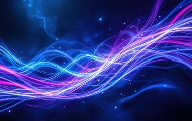 Fototapeta premium Abstract background featuring flowing lines of light in shades of blue and pink with sparkles