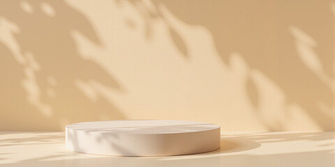 Minimalist Beige Podium with Leaf Shadows – Professional Display Platform for Summer Internship Advertisements and Job Search Campaign Materials