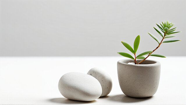 small rocks and plant in pot