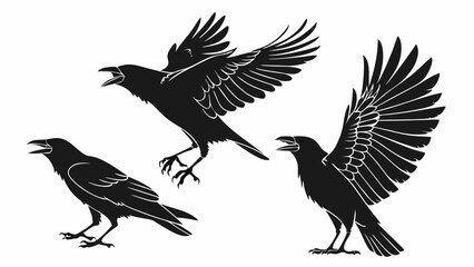Fototapeta premium Eerie Crow Black Silhouettes Set for Halloween Decor