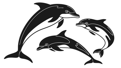 Naklejka premium Graceful Dolphin Silhouette Trio Set for Marine Design
