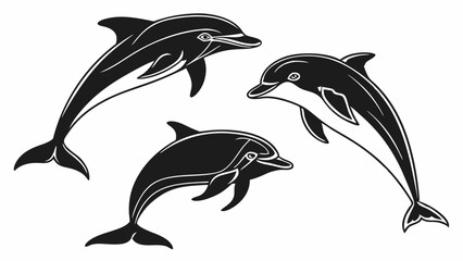 Naklejka premium Graceful Dolphin Trio Silhouettes Set for Ocean Lovers