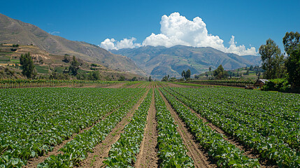 Farmland Rows Under Blue Sky