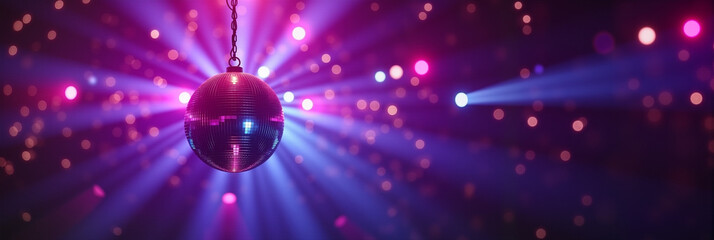 Glittering Disco Ball Banner with Colorful Bokeh Lights - Sparkling Nightclub Atmosphere for Prom Night Decorations, Dance Party Invitations, and Teenage Celebration Events