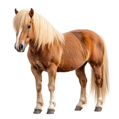 Obraz premium Portrait of a Beautiful Brown Horse with Long Fluffy Mane Standing in a Natural Setting