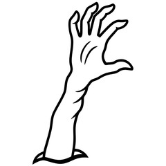 Zombie hand reaching out from the ground line art vector illustration