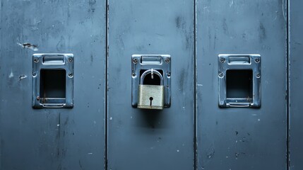 A Gray Locker With a Lock on the Door
