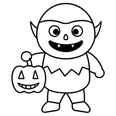 Baby Monster trick or treating with tiny fangs line art vector illustration
