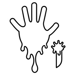 Bloody handprint on a wall line art vector illustration