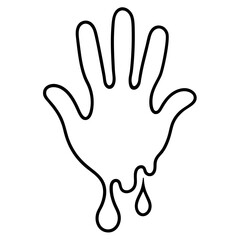 Bloody handprint on a wall line art vector illustration