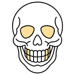 Brightly decorated skull with golden teeth line art vector illustration