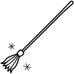 Broomstick with magical sparkles line art vector illustration 