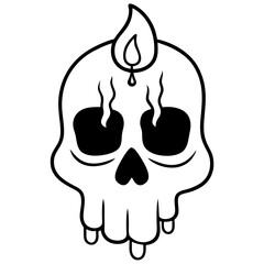 Candles dripping wax on a skull line art vector illustration