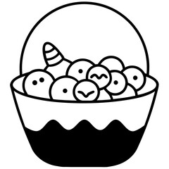 Candy bucket filled with halloween treats line art vector illustration