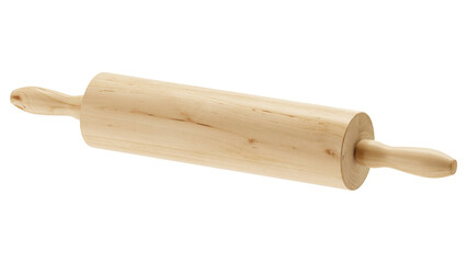 Classic wooden rolling pin isolated on white copy-space background.