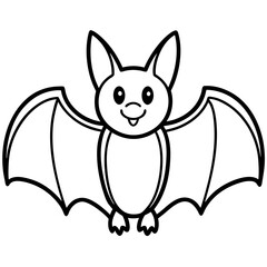 Cartoon style bat with oversized ears line art vector illustration