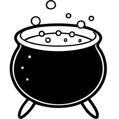 Cauldron with green bubbling potion vector illustration