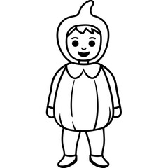 Child dressed as a pumpkin for halloween line art vector illustration